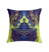 Close-up of Meadows Mirage Indoor Pillow's soothing meadow pattern.